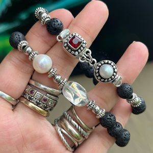 Genuine Gemstones bracelets set genuine red garnet, pearls & aura crystal quartz